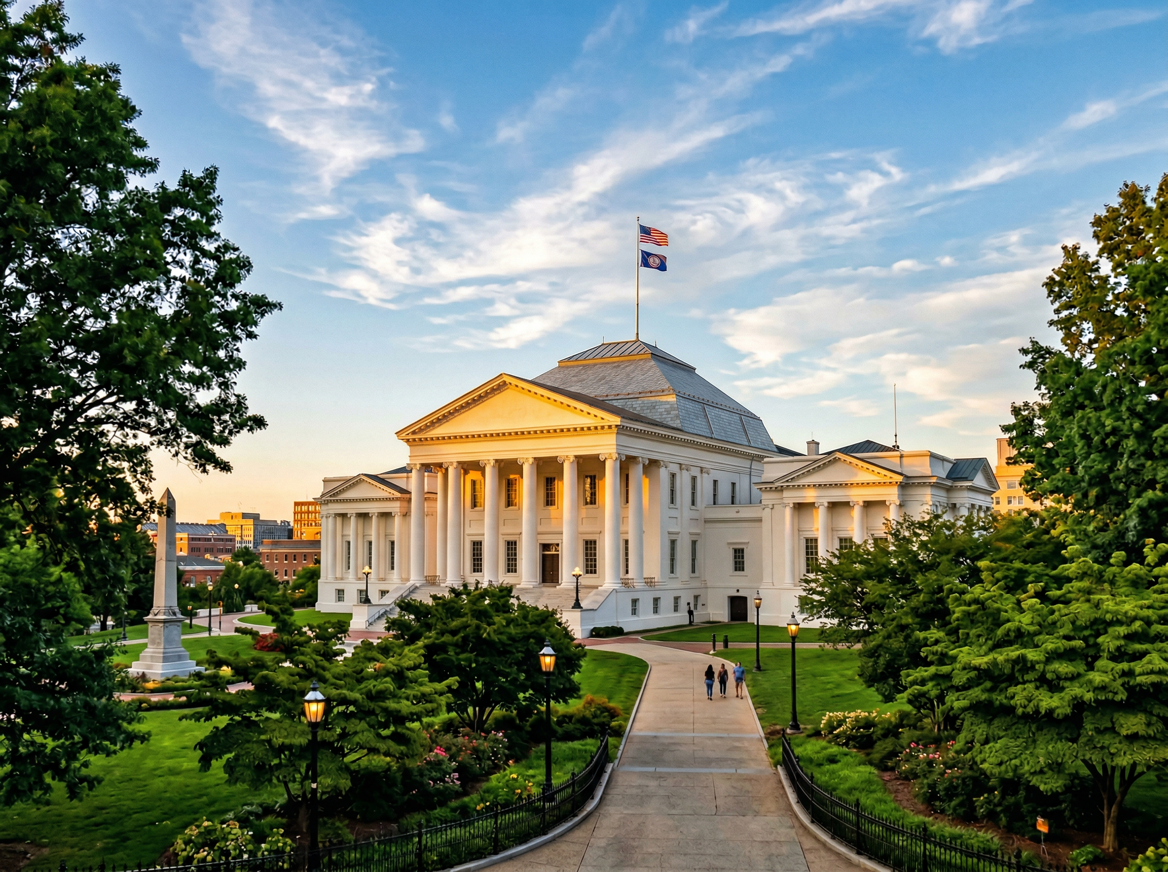 Virginia State Capitol building at golden hour